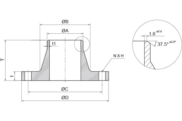 Welding Neck Flange 150LB & 300LB reference drawing