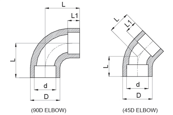 Elbow 90° & 45° reference drawing